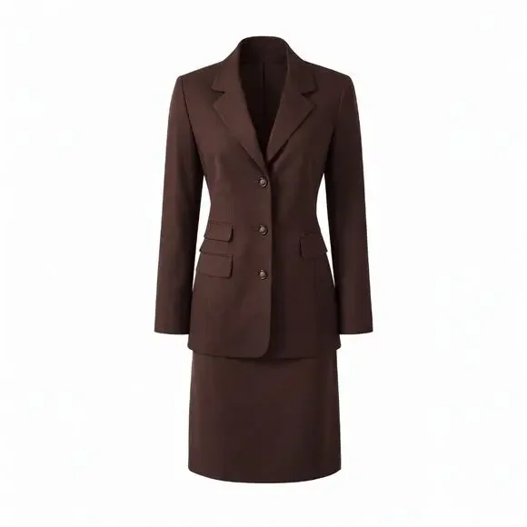 Vintage Talbots Brown 100% Wool Blazer and Short Skirt Suit Set – Size 8 - Picture 1 of 14